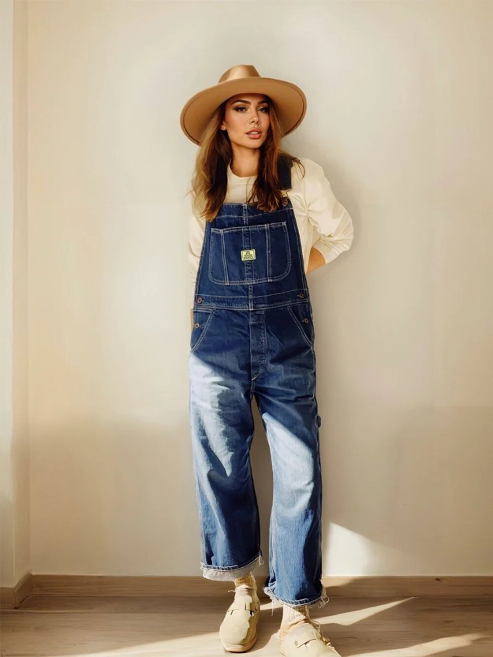 MadePants Women's Denim Bib Overalls Dark Blue